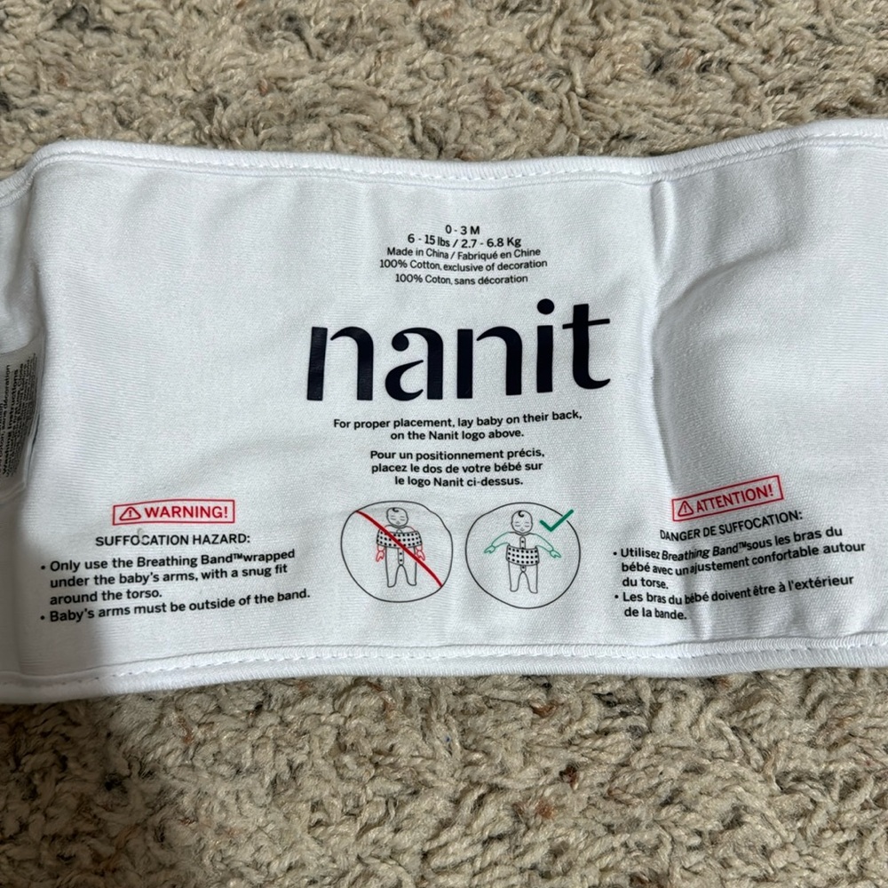 Nanit breathing wear band (opened but never used) 0-3mos
